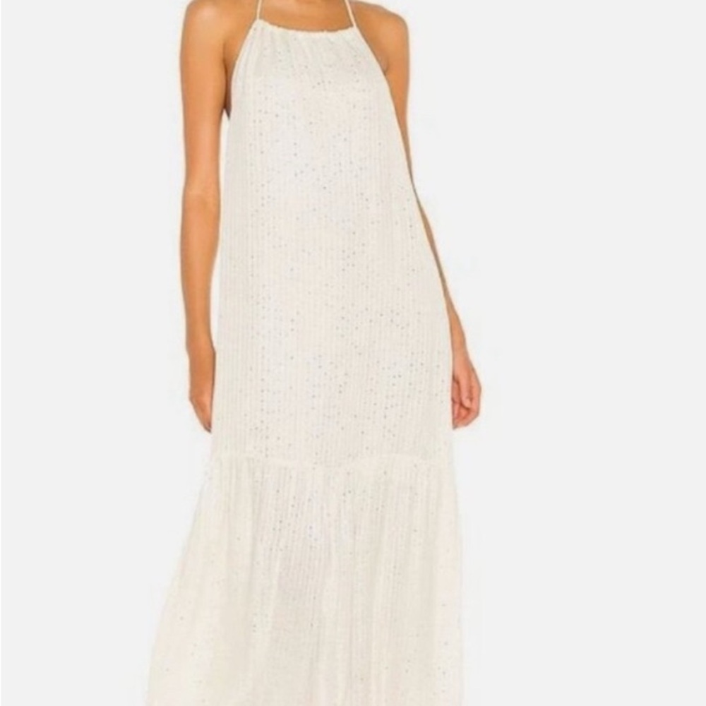 Elegant Cream Halter Maxi Dress with sequins